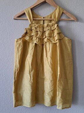 Jaloux Modern Coquette Mustard Yellow & Layered Ruffles Sleeveless Top Size S